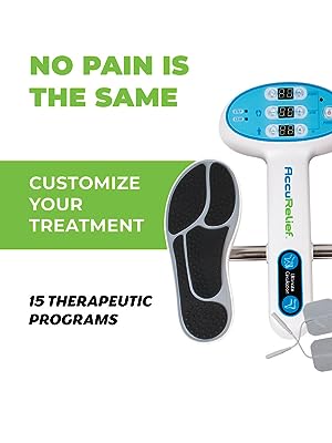 AccuRelief Ultimate Foot Circulator on white bg. No Pain is the  Same. Customize your treatment. 15 therapeutic programs.
