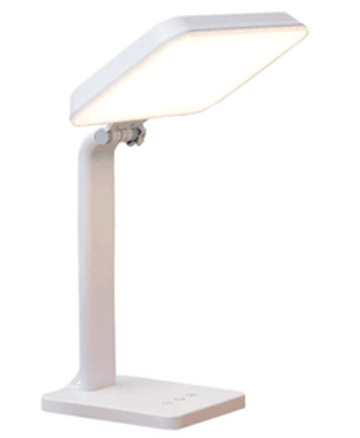 A white therapy lamp with a long neck