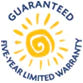 The Day-Lights five-year warranty icon. Text, “Guaranteed Five-year Limited Warranty