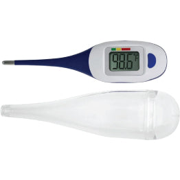 The Apex digital thermometer next to its carrying case