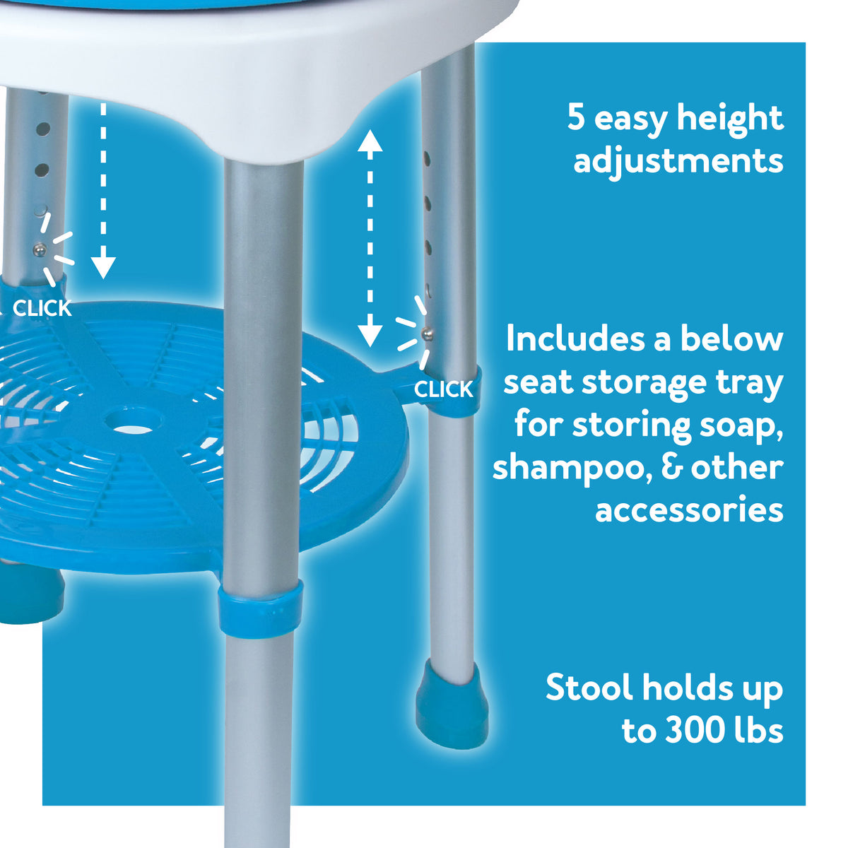 The Carex EZ Swivel Stool on a blue background : Further details are provided below