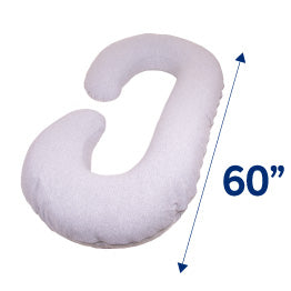 The Bed Buddy Body Pillow on a white background with a line showing it’s 60” length