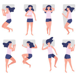 A graphic of a person in various sleeping positions