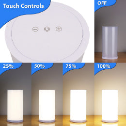 A collage of the 14” Bright Health therapy lamp showing the four intensity levels