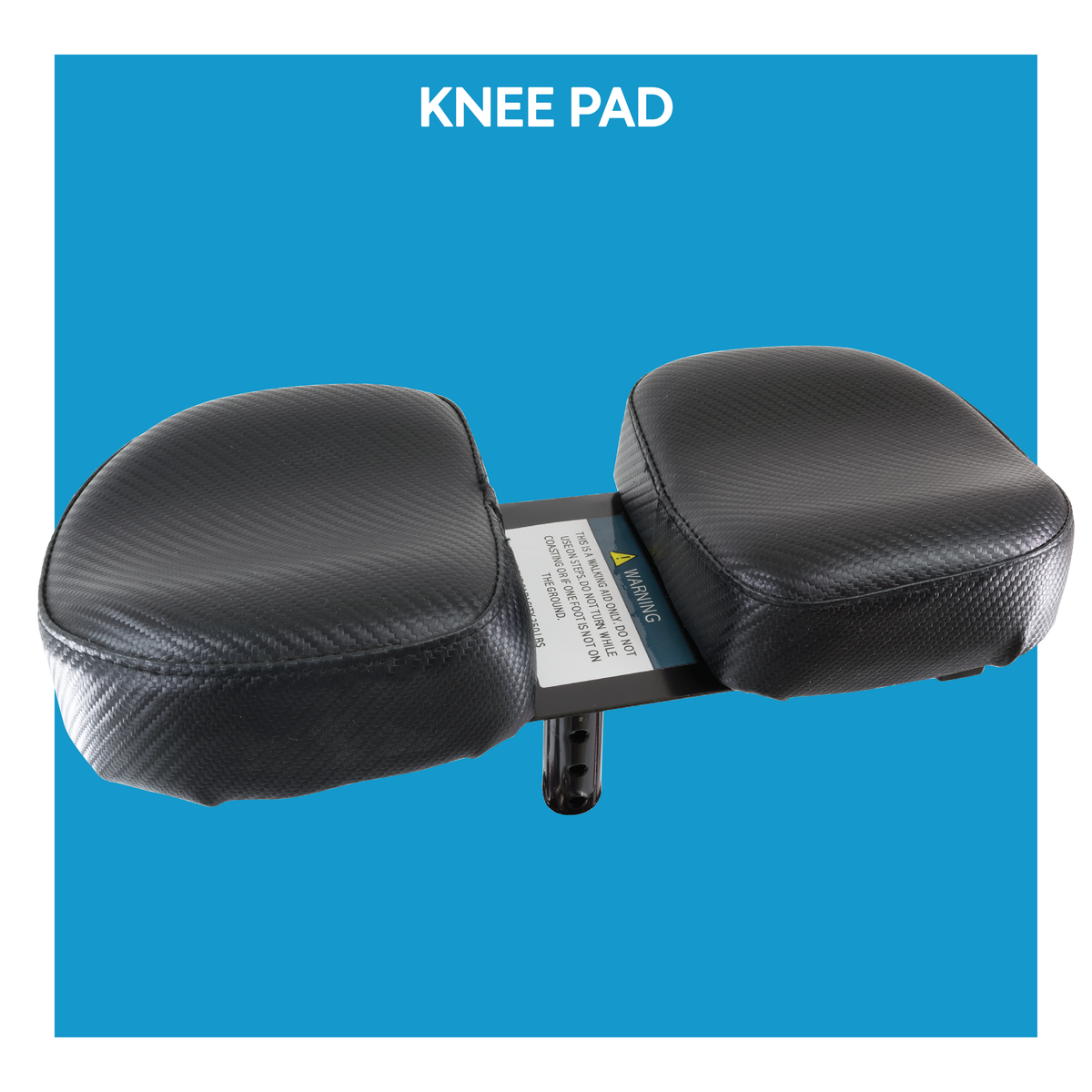 A black pad of a knee scooter. Text, Knee pad