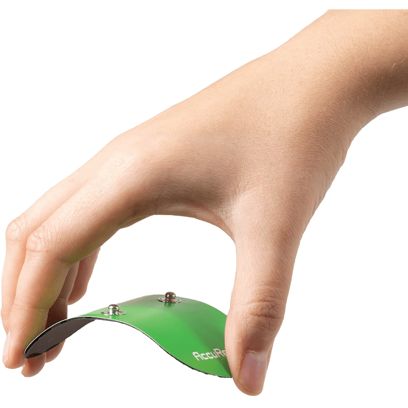 An AccuRelief wireless electrode being bent on a white background