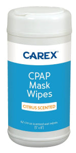 Carex CPAP Mask Wipes Citrus scented packaging on a white background  