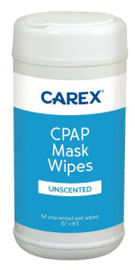 Carex CPAP Mask Wipes Unscented packaging on a white background  