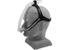 A mannequin with a CPAP nasal pillow mask