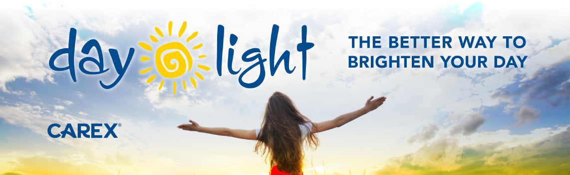 Banner: Woman under sky, Day-Light and Carex logos. Text: Brighten Your Day, the Better Way.