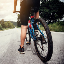 A close up of a mountain bike’s tire