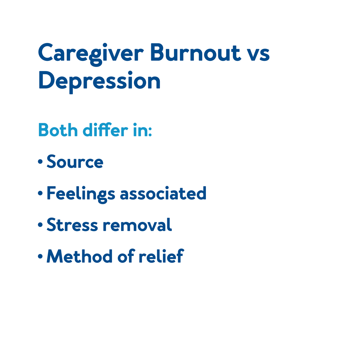 Caregiver Burnout vs Depression Both offers in source, feelings associated, stress removal and method of relief.