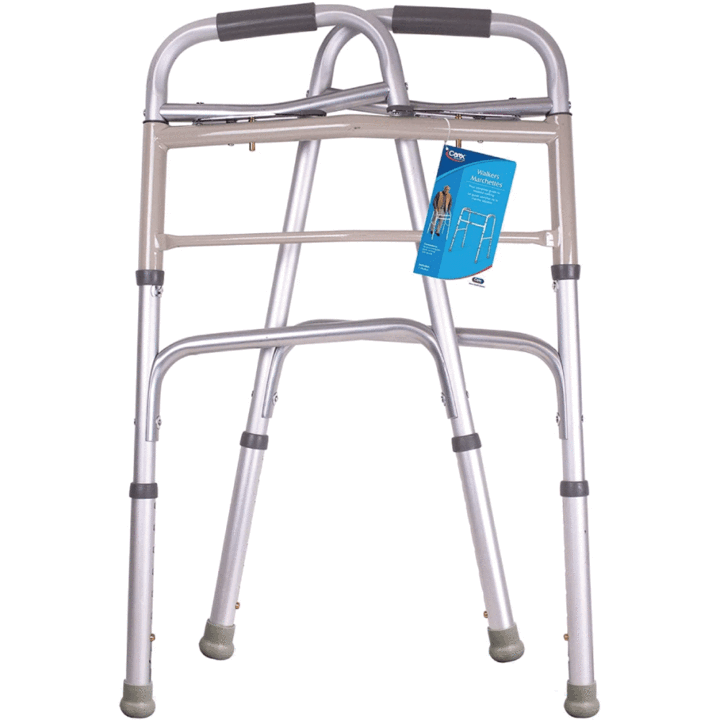 The Carex Dual Button Walker folded on a white background 