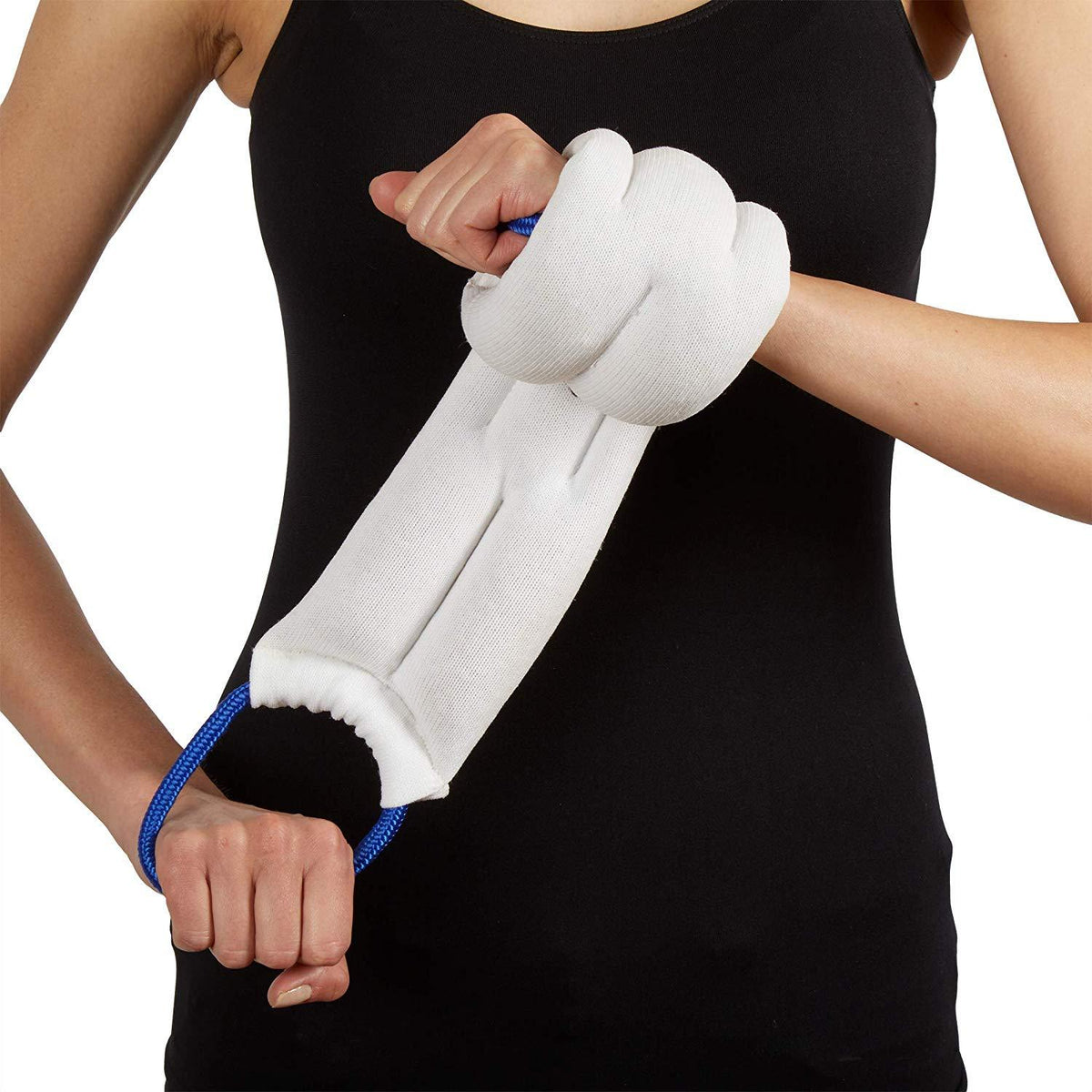 A woman with a hot/cold wrap around her wrist