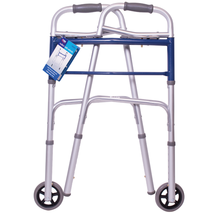 Folding walker with wheels