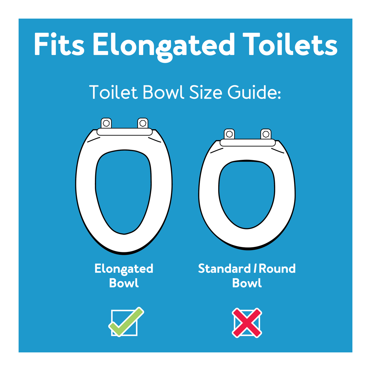 A diagram of the Carex Toilet Seat Elevator showing it fits elongated toilets, not round