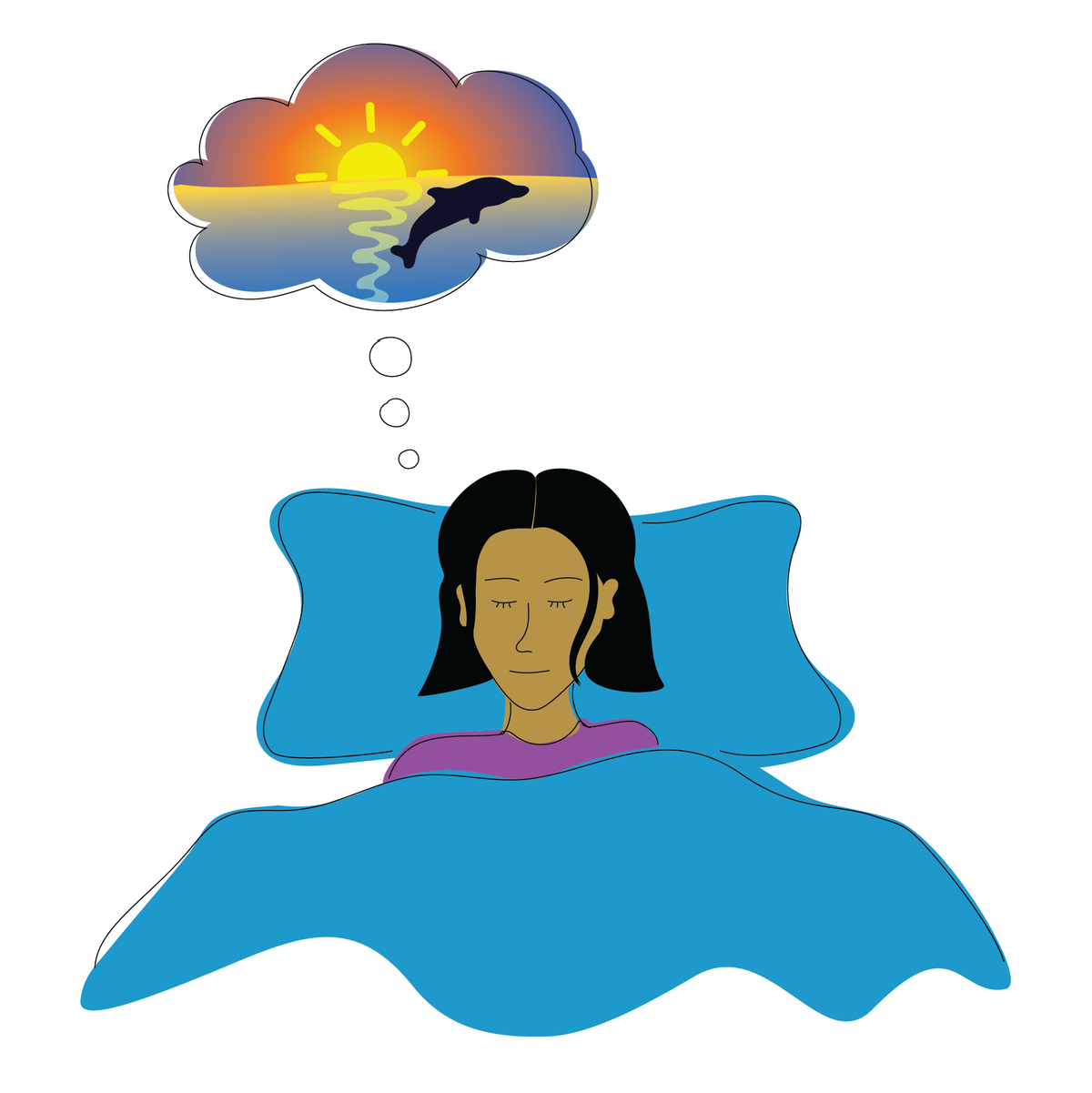 A graphic of a woman sleeping well