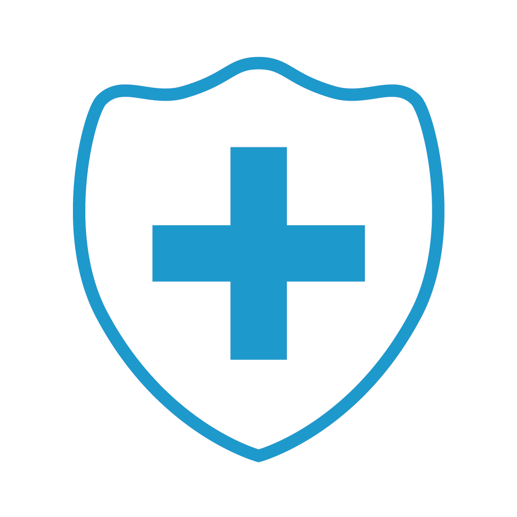 Health icon in a shield