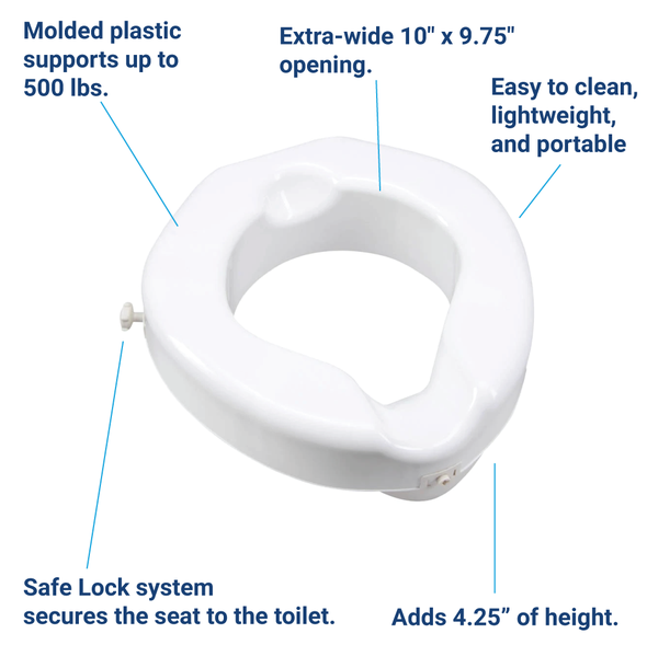 The Carex Safe Lock Bariatric Raised Toilet Seat, further details are provided below.