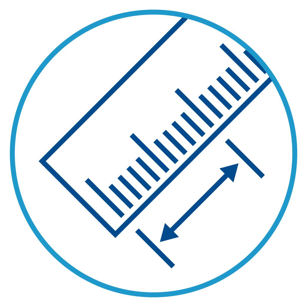 A graphic of a ruler with a size dimension