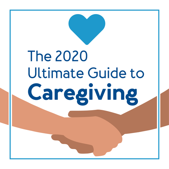 Two graphic hands holding with text, The Ultimate Guide to Caregiving 