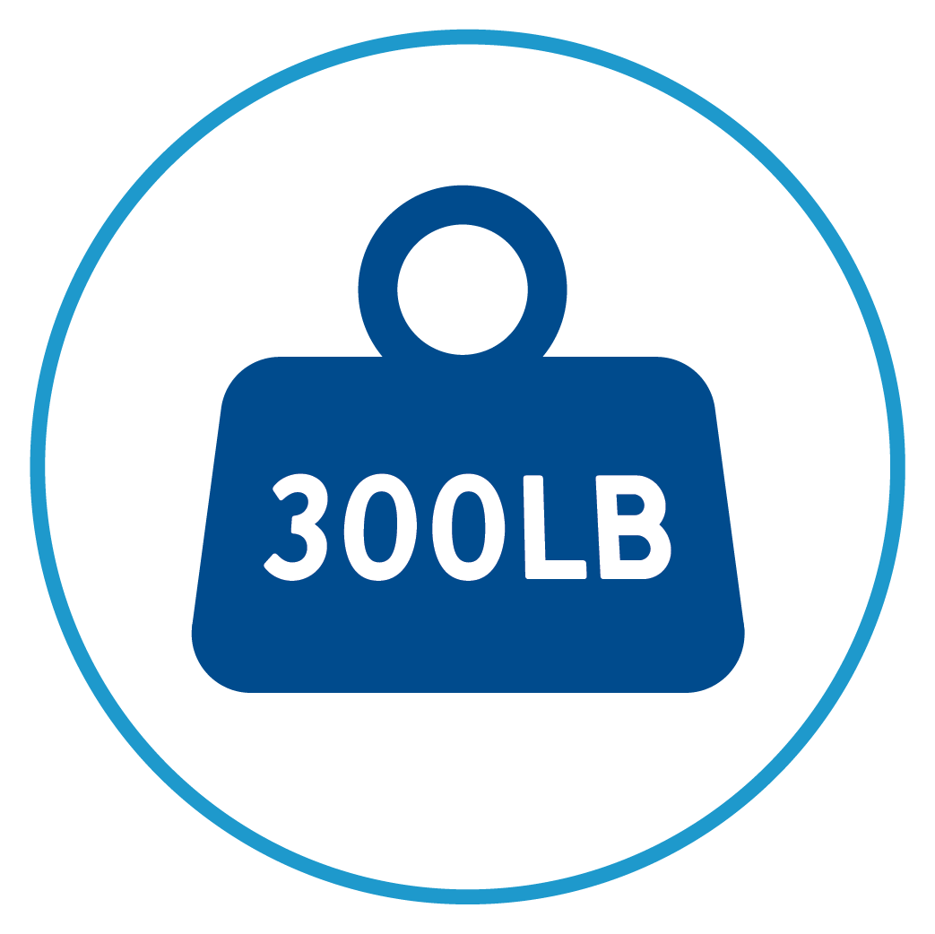 A weight icon with text “300 LB” inside it