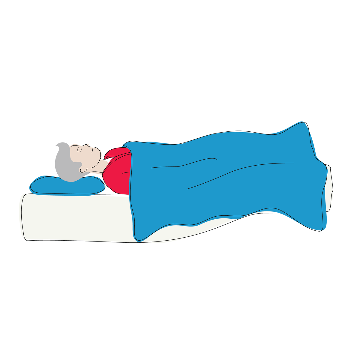 A graphic of a man sleeping with his legs raised