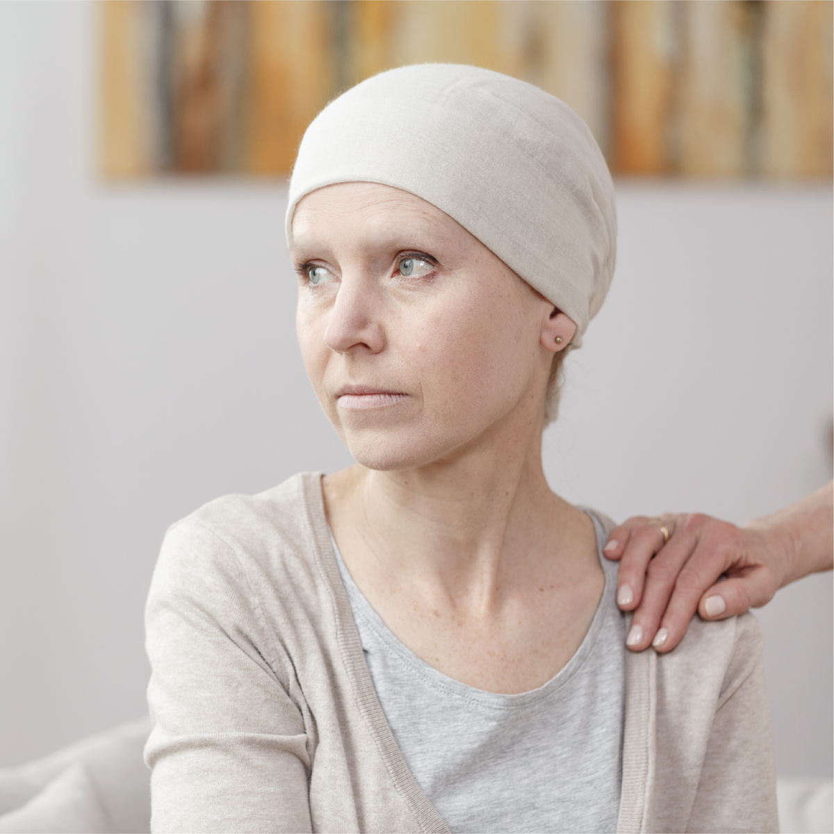 An upset woman with cancer