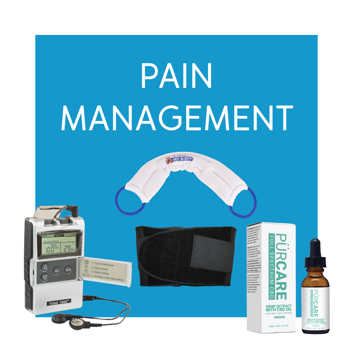 Various pain relief aids. Text, Pain management