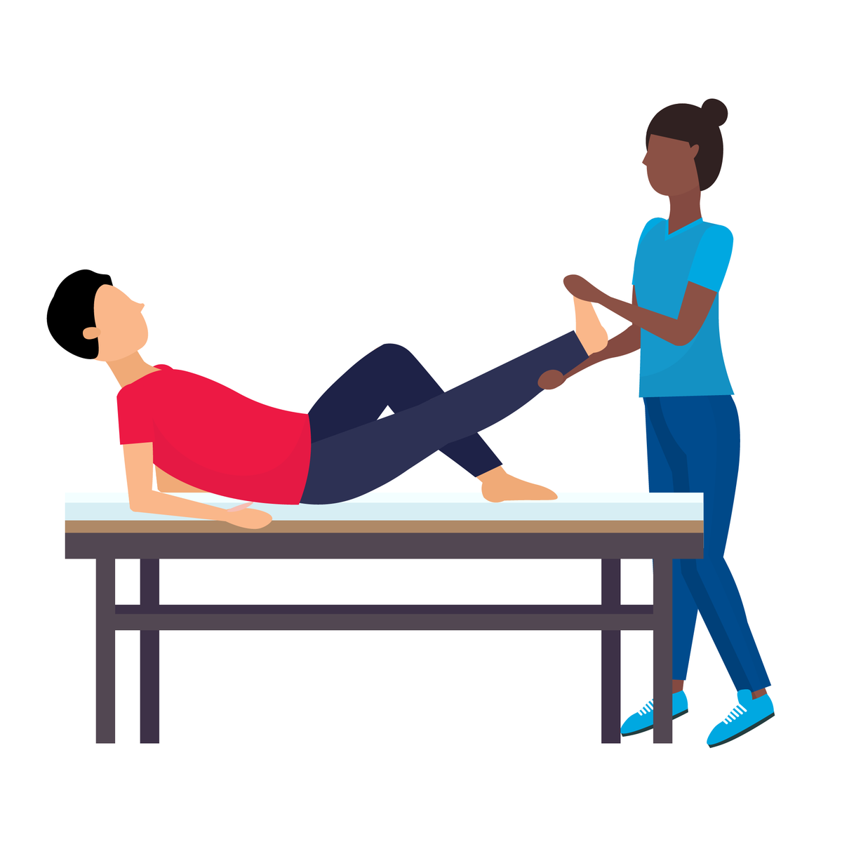 A graphic of a physical therapist helping a man on a table