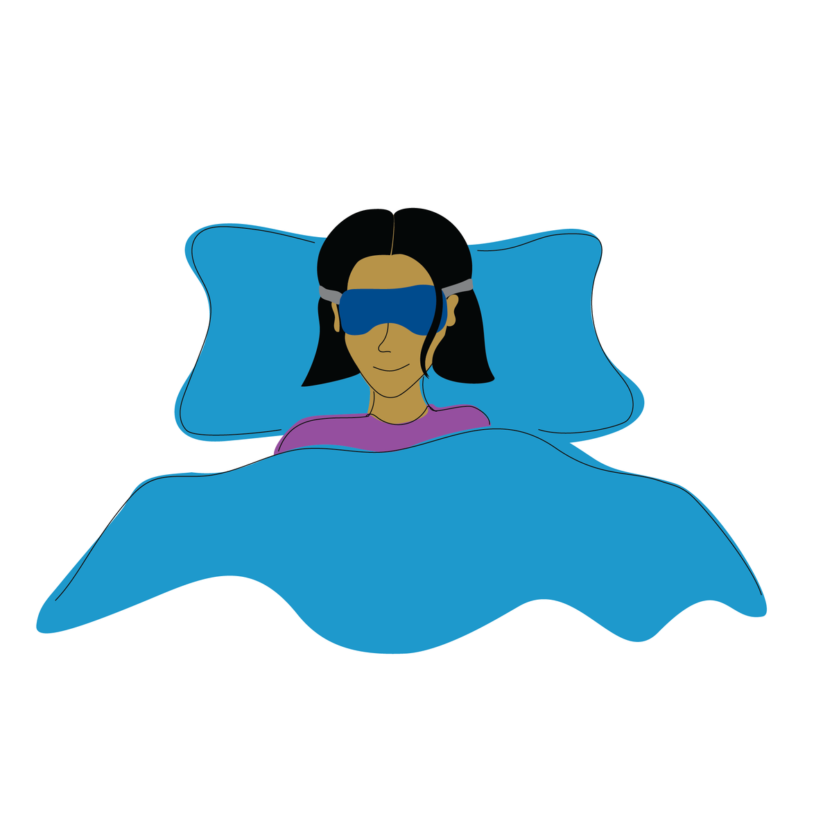 A graphic of a woman sleeping with an eye mask over her eyes