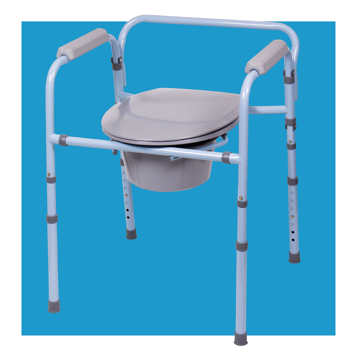 A blue commode over a blue background