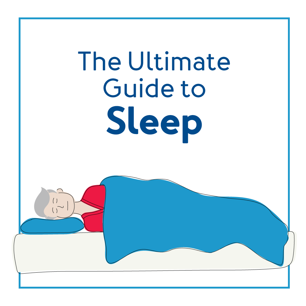 Illustration of a person sleeping under a blue blanket with title 'The Ultimate Guide to Sleep.