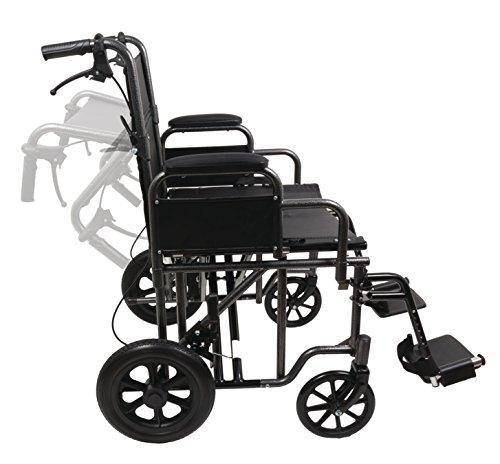 A side view of the Probasics steel transport chair on a white background 