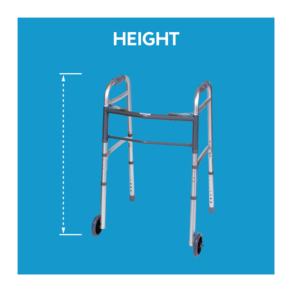 A walker with its height outlined. Text, “height”