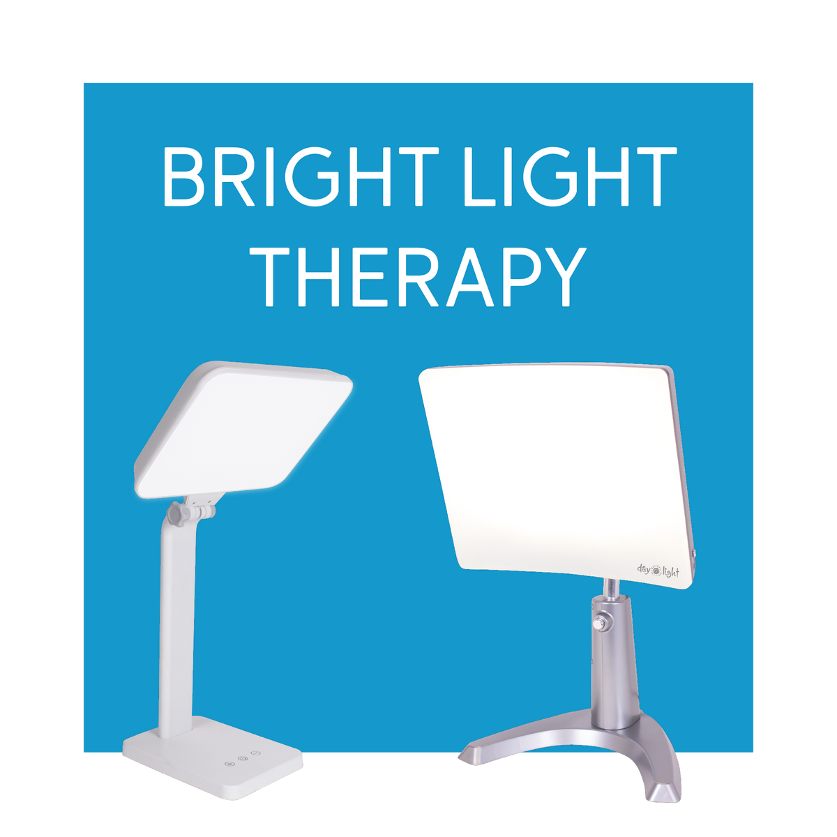 Two light therapy lamps with text, bright light therapy