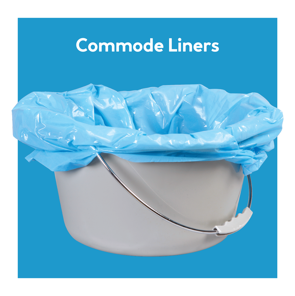 A commode liner in a bucket Text, commode liners