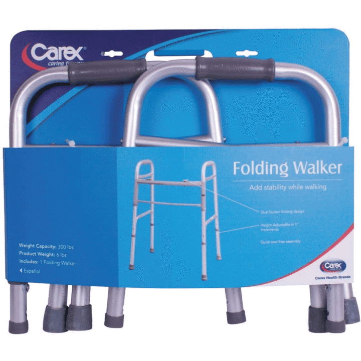 The Carex Folding walker in its packaging 