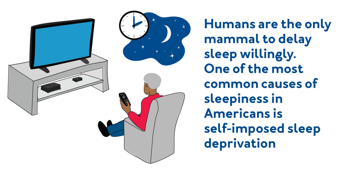 Sleep Facts: Humans are the only mammal to delay sleep willingly. One of the most common causes of sleepiness in Americans is self-imposed sleep deprivation