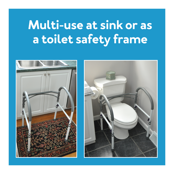 Multi-use at the sink or as a toilet safety frame : Further details are provided below