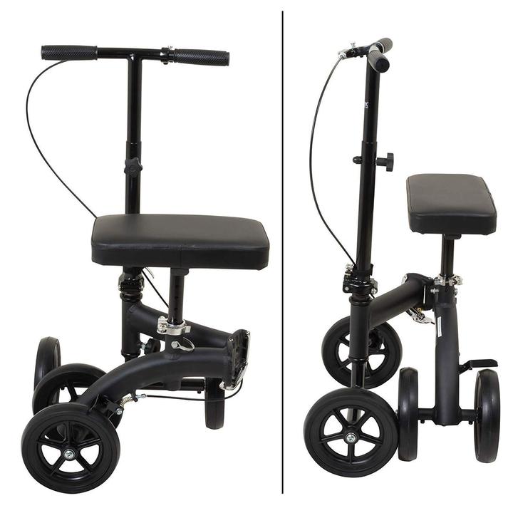 Collage of the Carex Folding Knee Scooter being folded