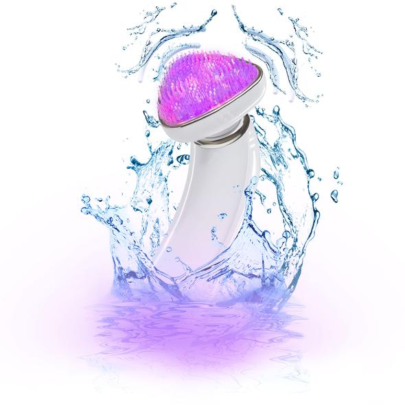 The ReVive Light Sonique Clinical surrounded by splashing water on a white background 