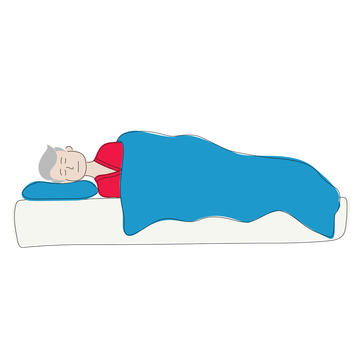 A graphic of a man sleeping in the fetal position