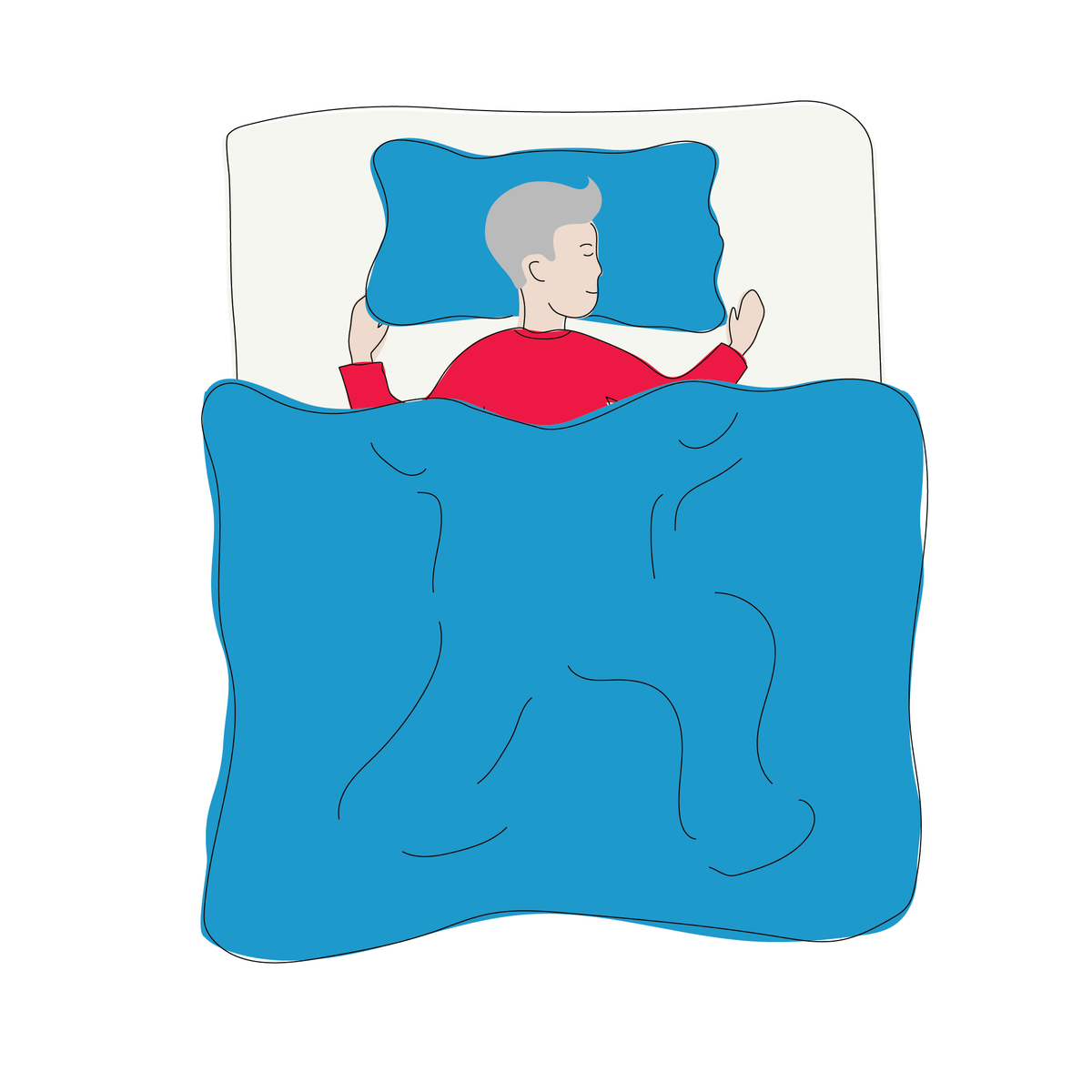 A graphic of a man sleeping on his stomach