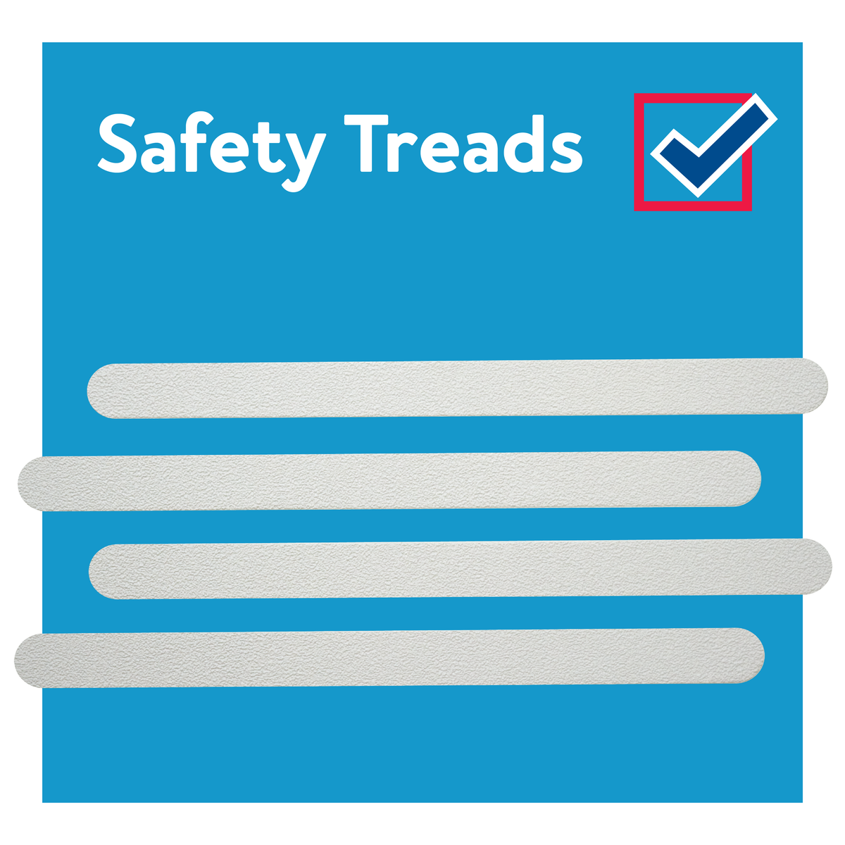 Safety treads on a blue background next to a checkmark