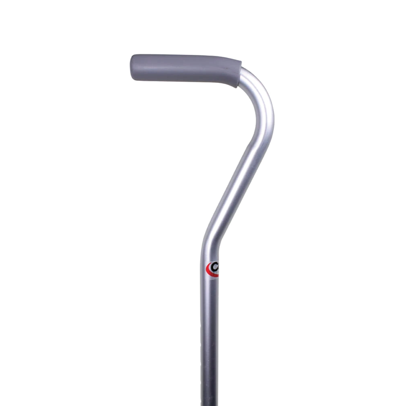 Silver offset cane with non-slip vinyl grip