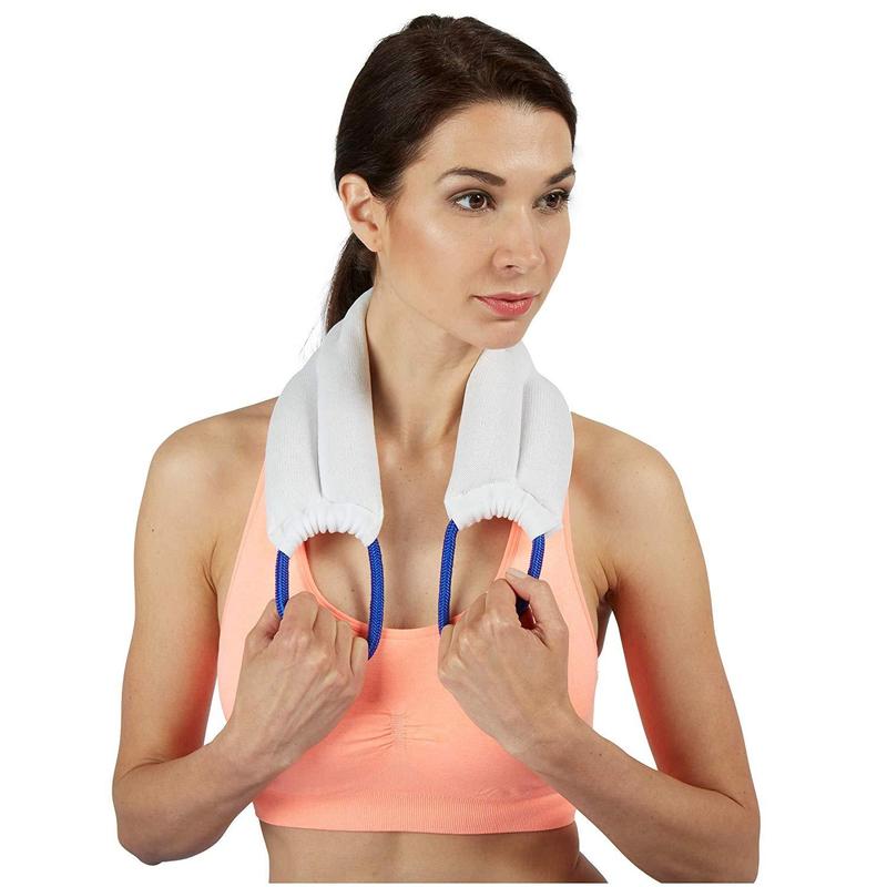 A woman with a hot/cold wrap around her neck