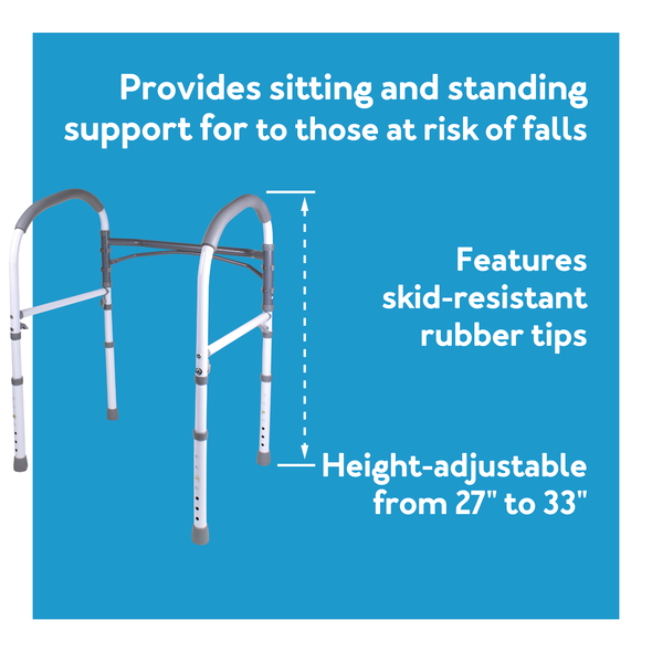 The Carex Bathroom Safety Rail on a blue background : Further details are provided below.