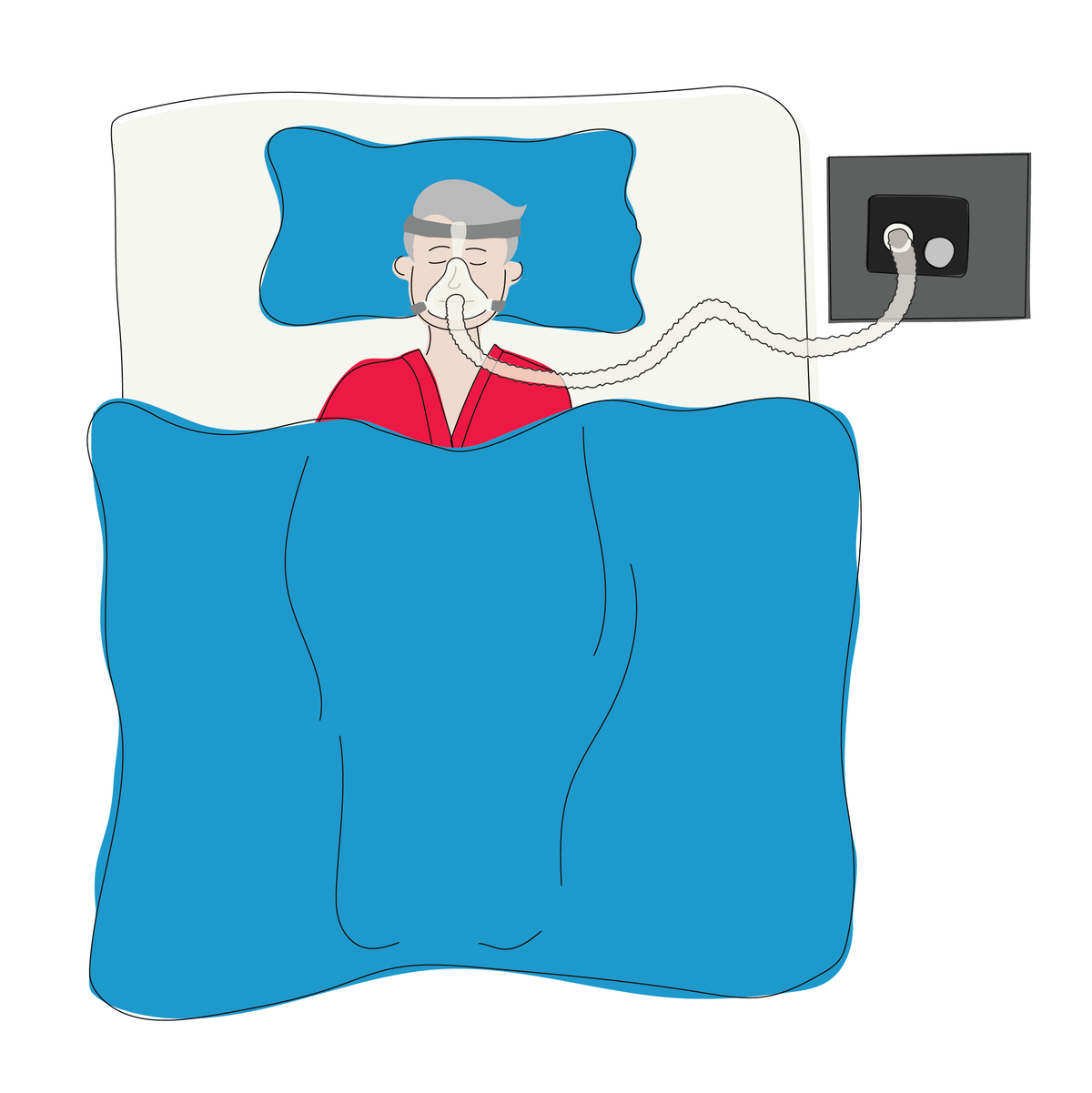 A graphic of a man sleeping with a CPAP machine