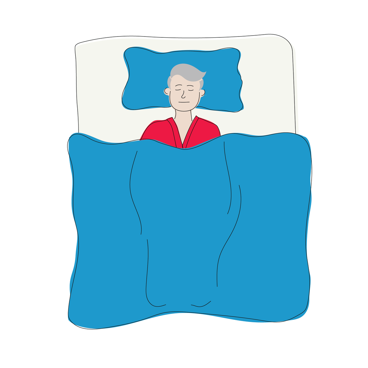A graphic of a man sleeping on his back.